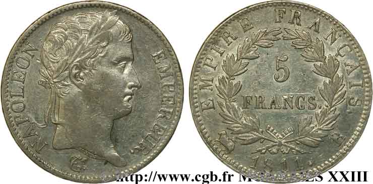 5 francs Napoléon empereur, Empire français 1811 Rouen F.307/28 XF 