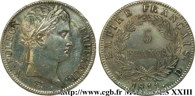 5 francs Napoléon Empereur, Empire français 1811 Lyon F.307/30 AU 