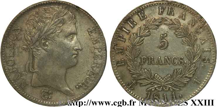 5 francs Napoléon empereur, Empire français 1811 Nantes F.307/38 XF 