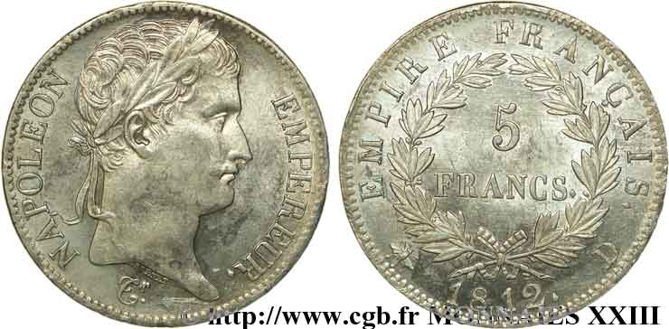 5 francs Napoléon empereur, Empire français 1812 Lyon F.307/44 SUP 