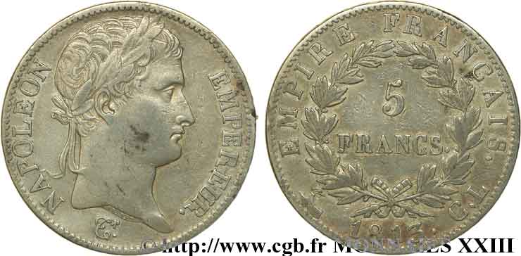 5 francs Napoléon empereur, Empire français 1813 Gênes F.307/61 XF 
