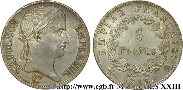 5 francs Napoléon empereur, Empire français 1813 Lyon F.307/62 AU 
