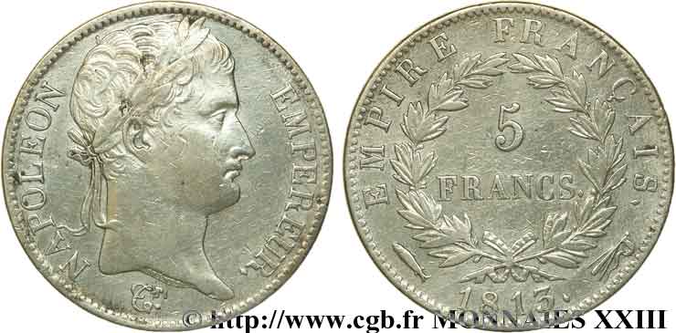5 francs Napoléon empereur, Empire français 1813 Utrecht F.307/74 XF 