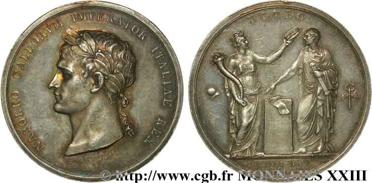 PRIMO IMPERO Médaille Ar 42, Napoléon Ier couronné roi d Italie AU