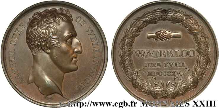 GESCHICHTE FRANKREICHS Médaille Br 40, le duc de Wellington et Waterloo VZ