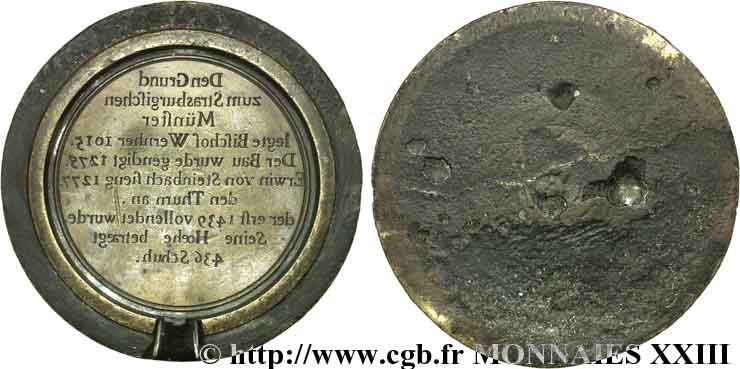 GESCHICHTE FRANKREICHS Moule de coulée de médaille en étain, dates de construction de la cathédrale de Strasbourg SS