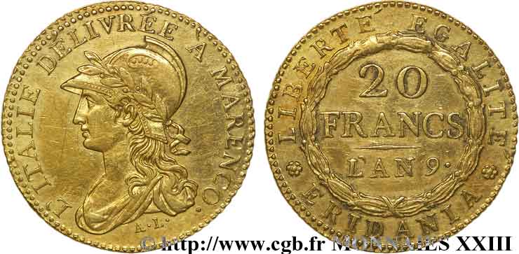20 francs Marengo 1801 Turin VG.842  MBC 