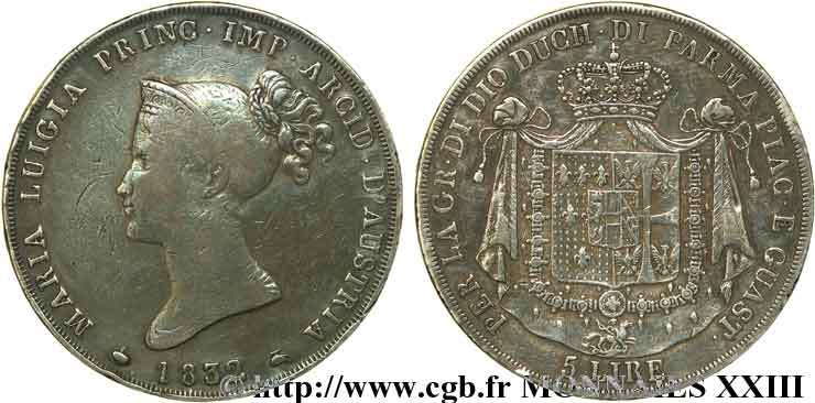 5 lires 1832 Milan VG.2387  VF 