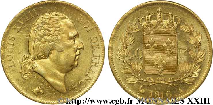 40 francs or Louis XVIII 1816 Paris F.542/1 AU 