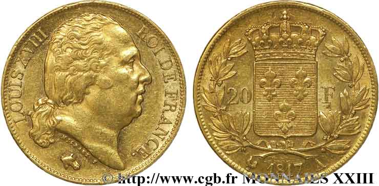 20 francs or Louis XVIII, tête nue 1817 Paris F.519/5 XF 