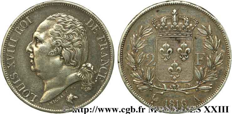 2 francs Louis XVIII 1816 Paris F.257/1 BB 