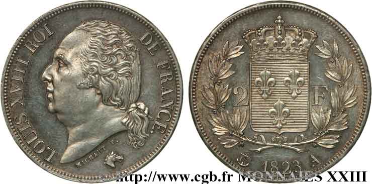2 francs Louis XVIII 1823 Paris F.257/42 AU 