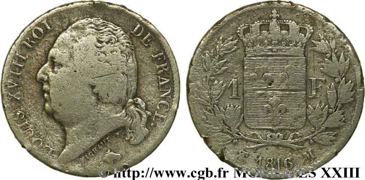 1 franc Louis XVIII 1816 Toulouse F.206/5 B 