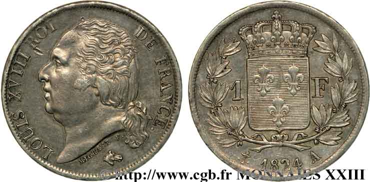 1 franc Louis XVIII 1824 Paris F.206/56 SPL 