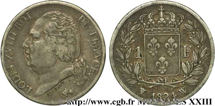 1 franc Louis XVIII 1824 Lille F.206/66 BB 