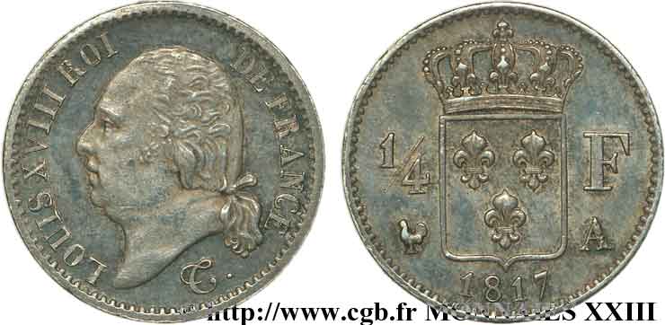 1/4 franc Louis XVIII  1817 Paris F.163/1 SPL 