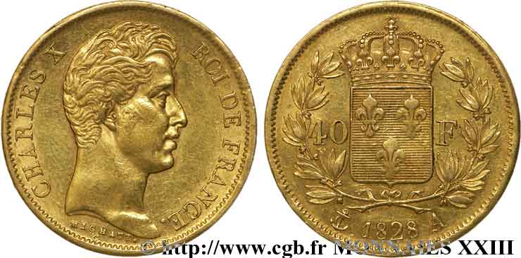 40 francs Charles X, 2e type 1828 Paris F.544/3 XF 