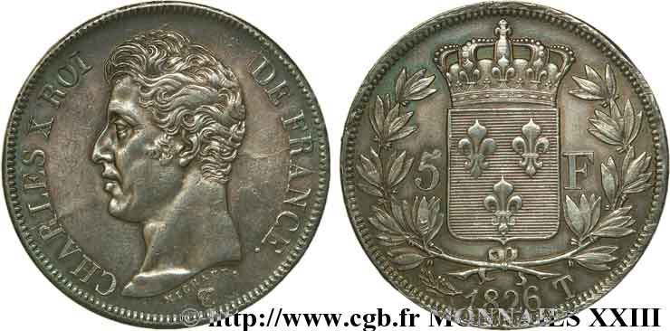 5 francs Charles X, 1er type 1826 Nantes F.310/26 SPL 