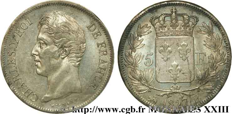 5 francs Charles X, 2e type 1827 Rouen F.311/2 VZ 