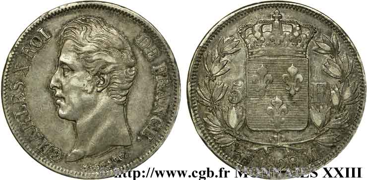 5 francs Charles X, 2e type 1828 Marseille F.311/23 SS 