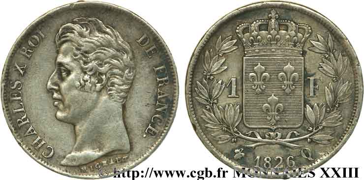 1 franc Charles X 1826 Perpignan F.207/22 XF 