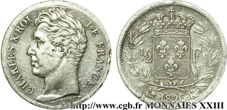 1/2 franc Charles X 1826 Bordeaux F.180/8 MBC 