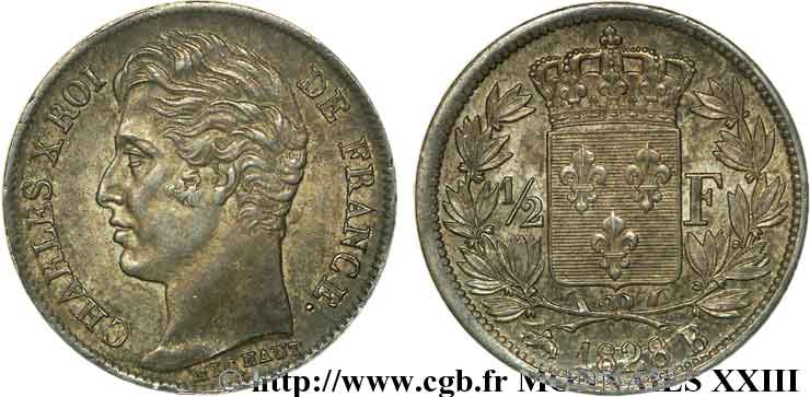 1/2 franc Charles X 1828 Rouen F.180/26 VZ 