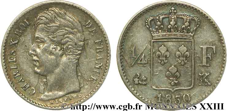 1/4 franc Charles X 1830 Bordeaux F.164/40 XF 