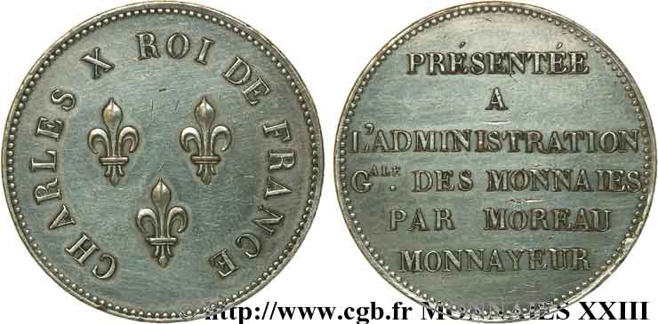 Essai de virole au module de 5 francs par Moreau 1824  VG.2609  SS 