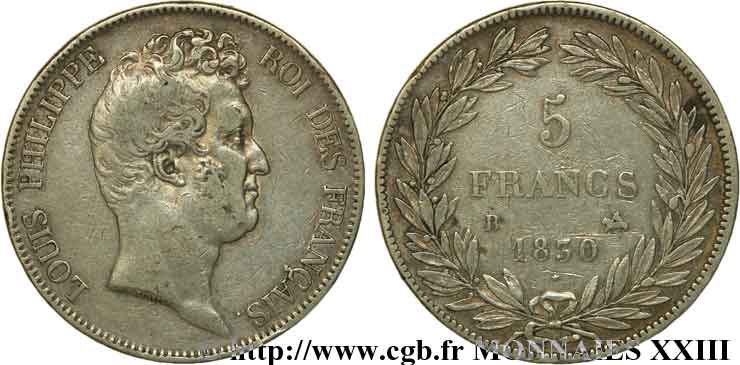 5 francs type Tiolier sans le I, tranche en creux 1830  Rouen F.313/2 S 