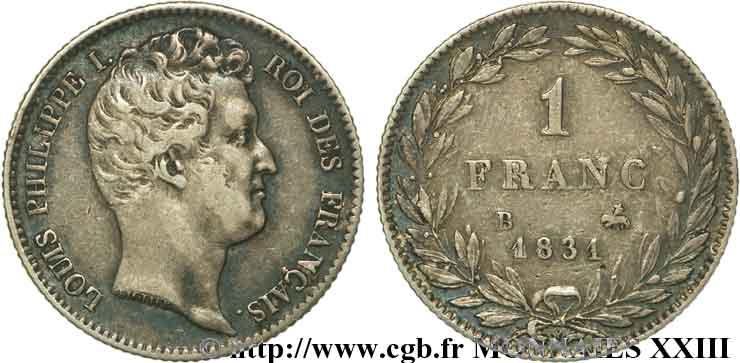 1 franc Louis-Philippe, tête nue 1831 Rouen F.209/2 TTB 