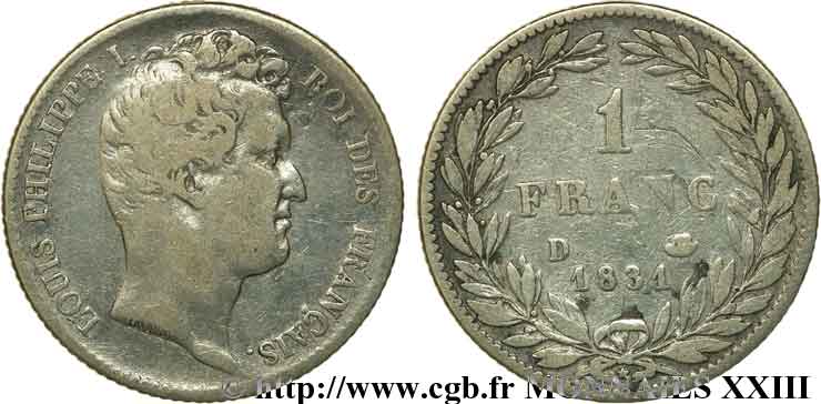 1 franc Louis-Philippe, tête nue 1831 Lyon F.209/4 MB 
