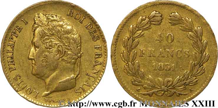 40 francs or Louis-Philippe, sans étoile 1831 Paris F.546/2 TTB 