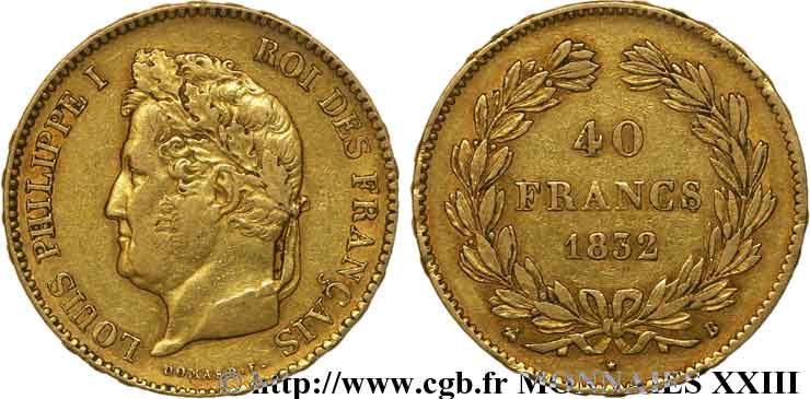 40 francs or Louis-Philippe 1832 Rouen F.546/4 TTB 