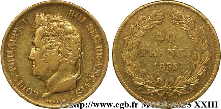 40 francs or Louis-Philippe 1833 Paris F.546/5 TTB 