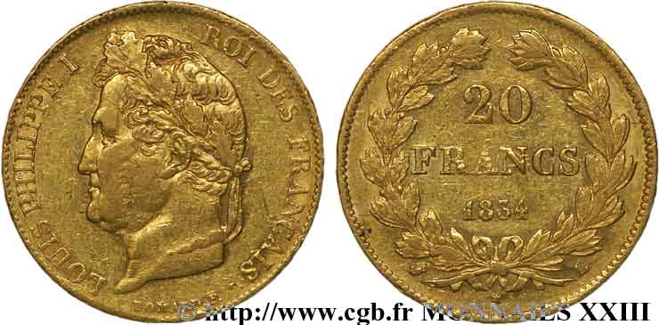 20 francs Louis-Philippe, Domard 1834 Bayonne F.527/9 MBC 