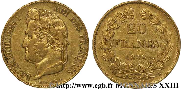 20 francs Louis-Philippe, Domard 1842 Paris F.527/27 XF 