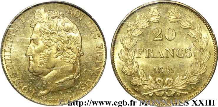 20 francs Louis-Philippe, Domard 1847 Paris F.527/37 MS 