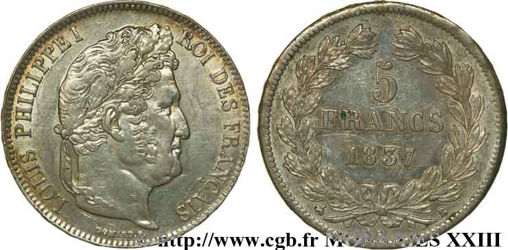 5 francs IIe type Domard 1837 Rouen F.324/62 SUP 