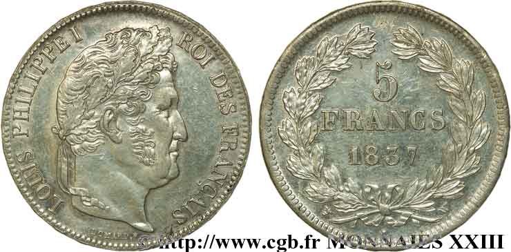 5 francs, IIe type Domard 1837 Lille F.324/67 SPL 