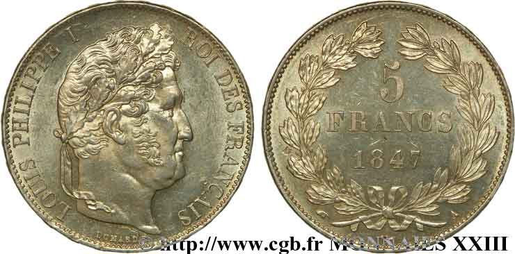 5 francs, IIIe type Domard 1847 Paris F.325/14 SPL 