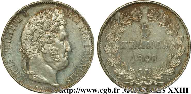 5 francs, IIIe type Domard 1848 Paris F.325/17 AU 