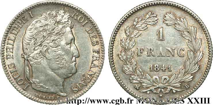 1 franc Louis-Philippe, couronne de chêne 1841 Rouen F.210/81 SS 