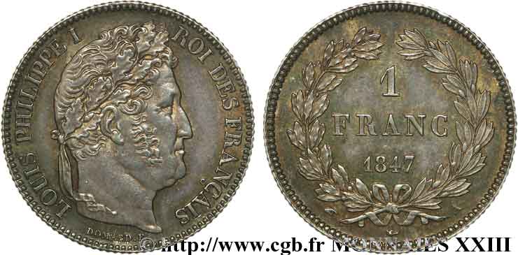 1 franc Louis-Philippe, couronne de chêne 1847 Paris F.210/110 SUP 