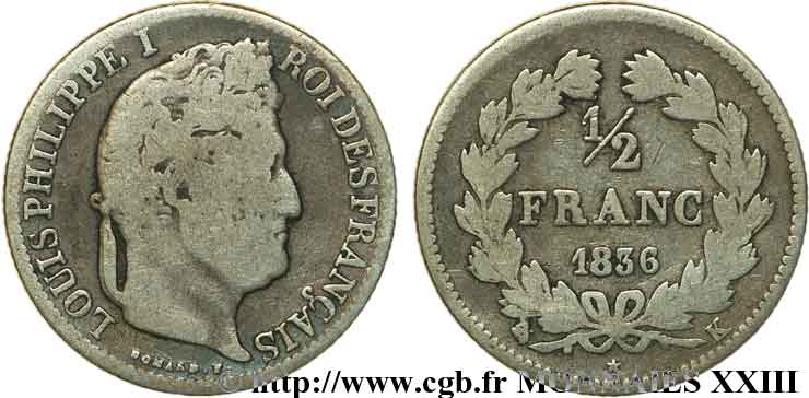 1/2 franc Louis-Philippe 1836 Bordeaux F.182/66 MB 