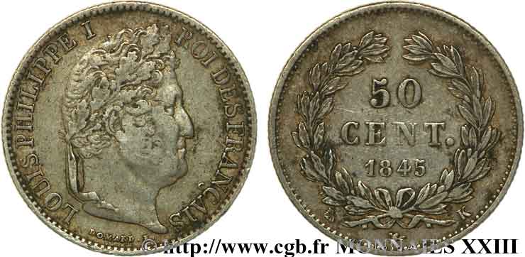 50 centimes Louis-Philippe 1845 Bordeaux F.183/5 TB 