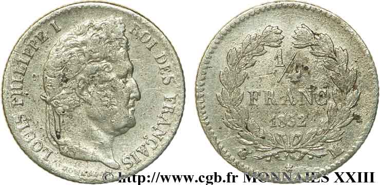 1/4 franc Louis-Philippe 1832 Toulouse F.166/24 MB 