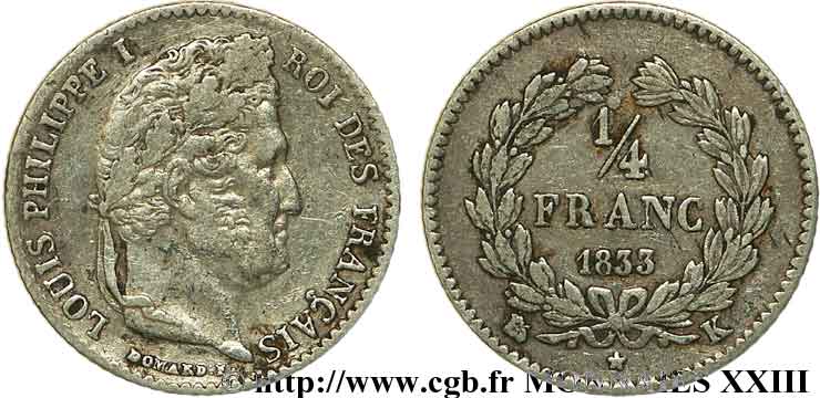 1/4 franc Louis-Philippe 1833 Bordeaux F.166/33 XF 