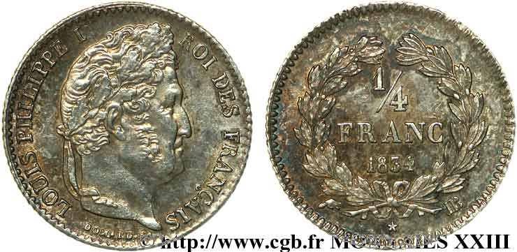 1/4 franc Louis-Philippe 1834 Strasbourg F.166/39 VZ 