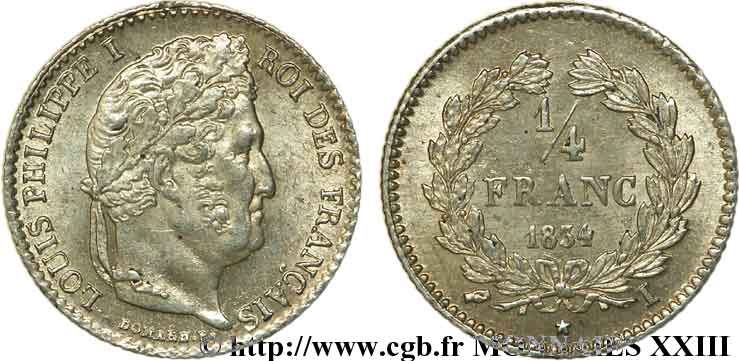 1/4 franc Louis-Philippe 1834 Limoges F.166/42 SPL 